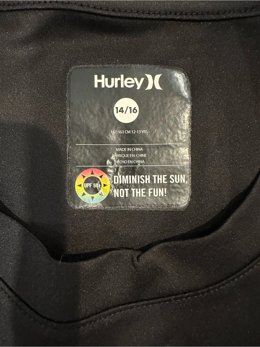 Boys Hurley Black Long Sleeve Rash Guard with Multicolor Sun Badge